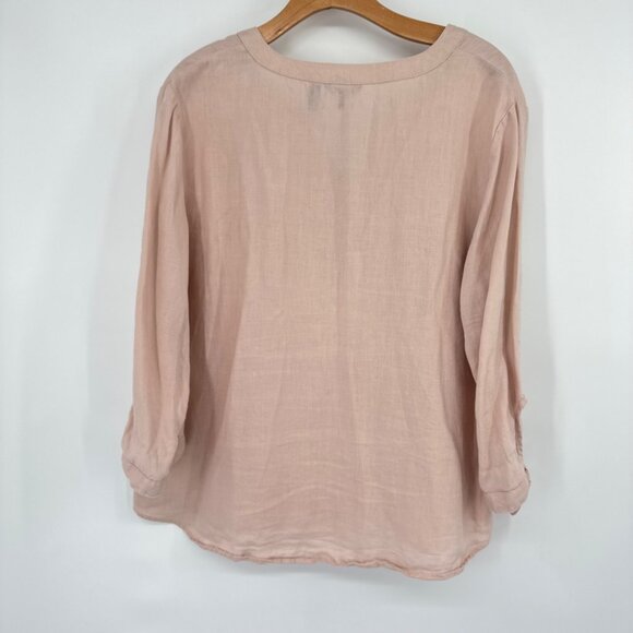 Ellen Tracy Womens Linen Blush Pink Long Sleeve Tunic Top  size large lagenlook - Picture 11 of 12